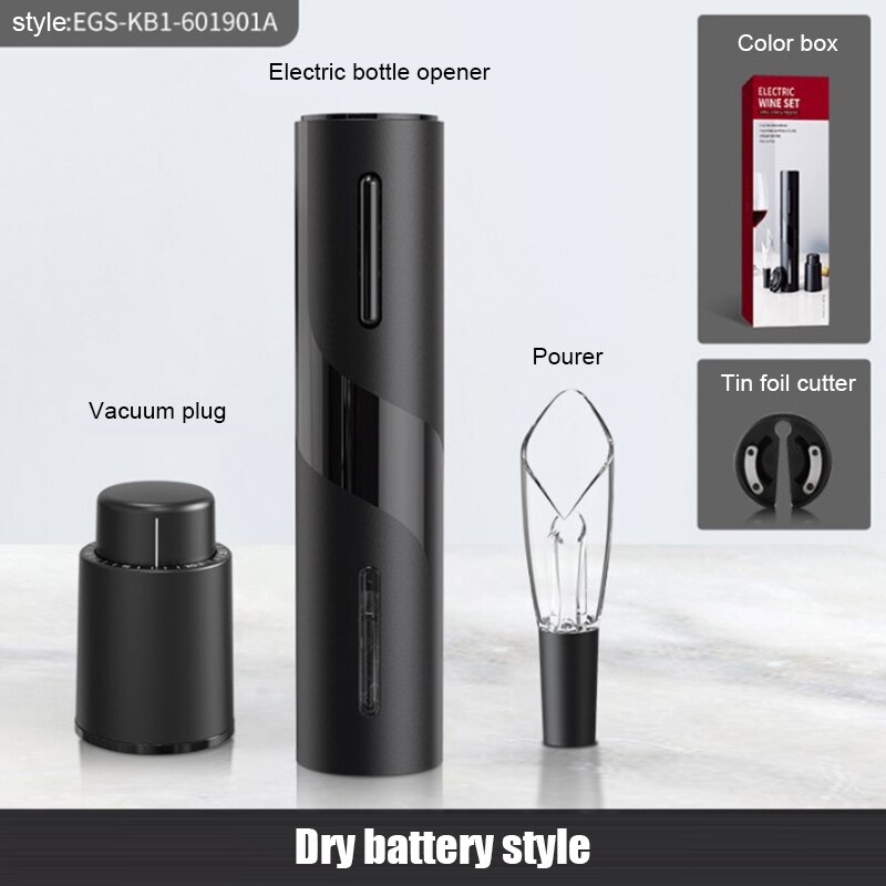 Juego de sacacorchos eléctrico multifuncional para hombre, caja de con cuchillo de aluminio para verter vino, accesorios de cocina para vino,: dry battery  03