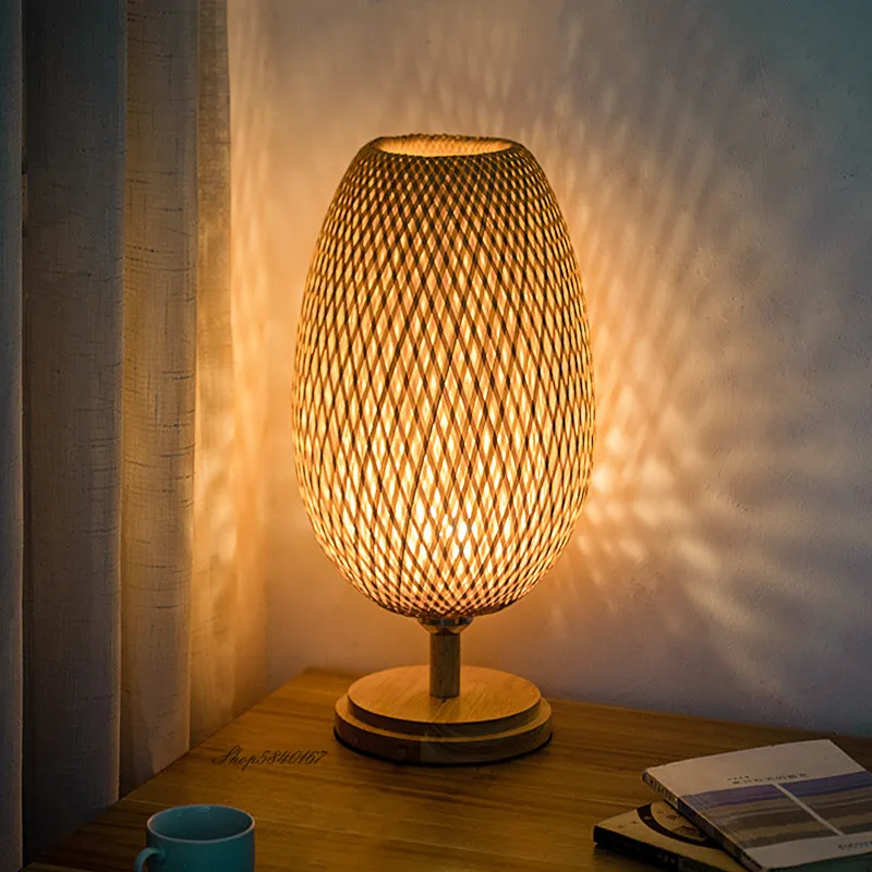 Vintage Bambus Tisch Lampen Chinesischen Stil Handgemachte Holz Schreibtisch Lampe für Wohnzimmer Schlafzimmer Dekoration Kreative E27 Neben Lampe