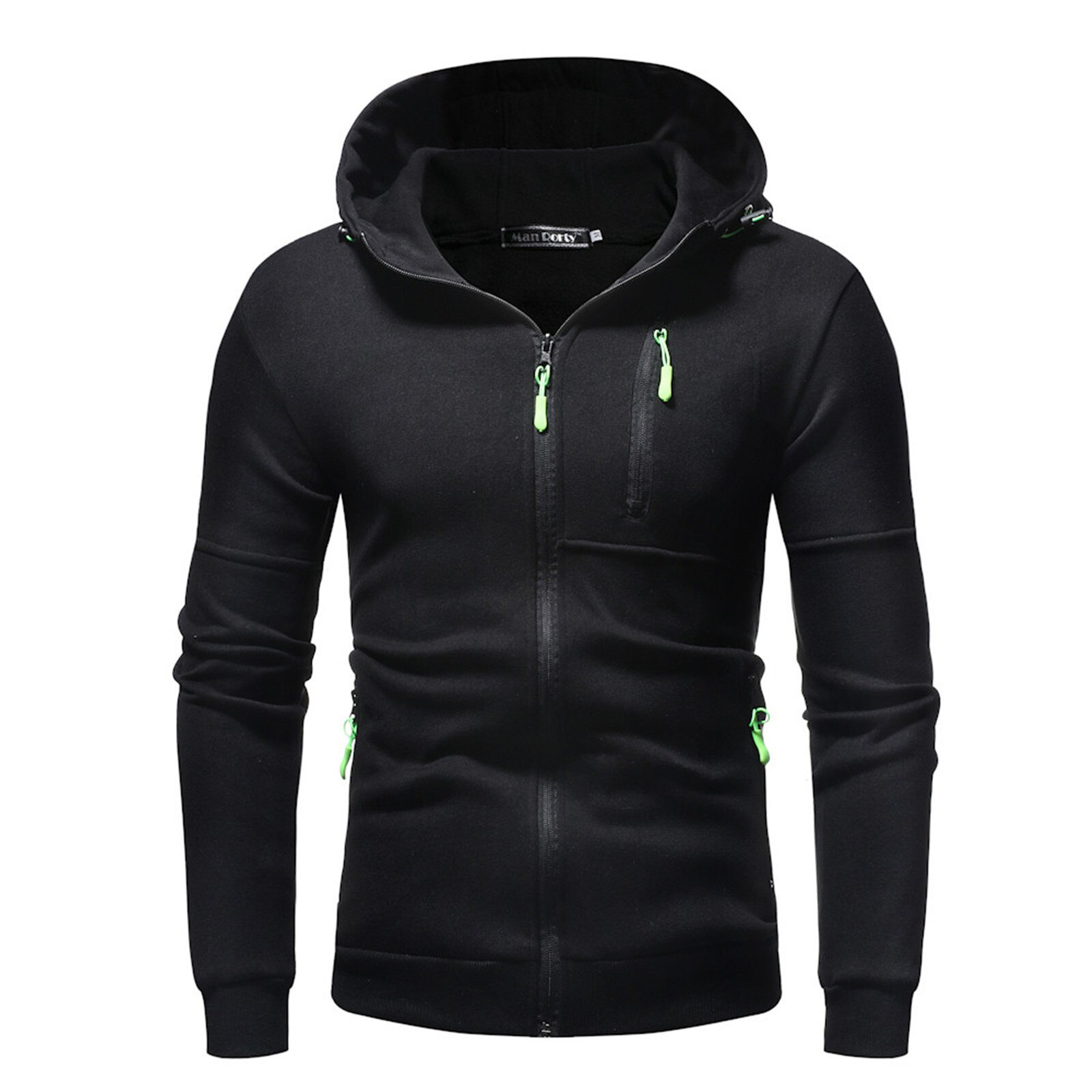 Sweat à capuche à manches longues avec fermeture éclair pour homme, sweat-shirt de rue en Patchwork, veste fine et décontractée pour l'automne et l'hiver, 3XL,: BK / M