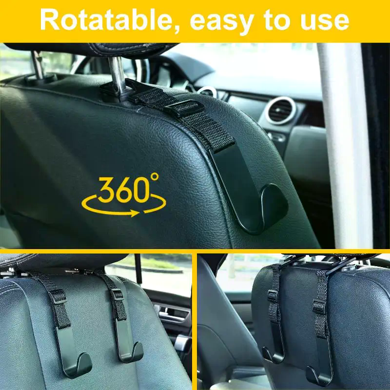 Ganchos para reposacabezas de asiento de coche, Clips de almacenamiento ajustables, ganchos de sujeción automáticos, accesorios de Interior de coche, reutilizables, fáciles de instalar, 4 Uds.