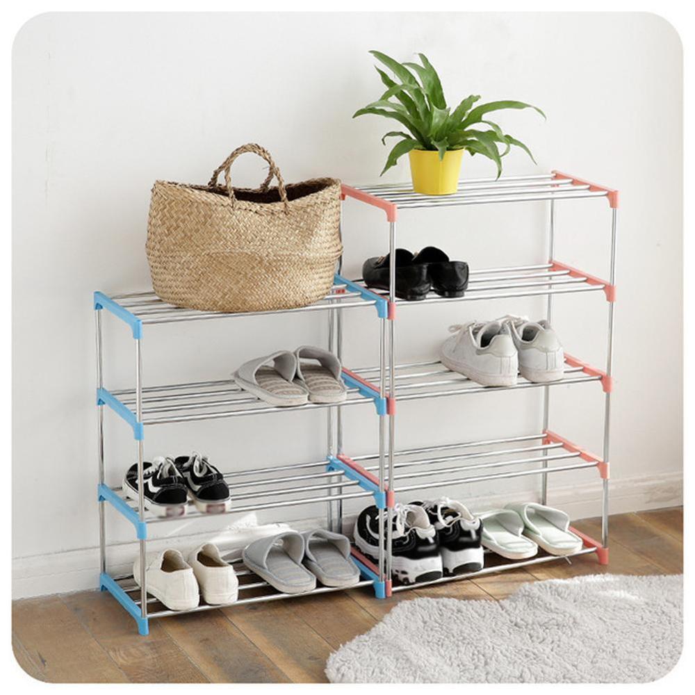 3/4 Tiers Stapelbaar Schoenenrek Opslag Plank Thuis Hal Schoenen Organizer Rvs Schoenenrek