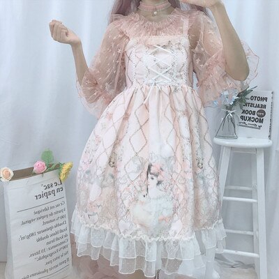 Lolita-robe d'été à bretelles pour filles, style japonais, JSK, Kawaii: Pink sleeveless
