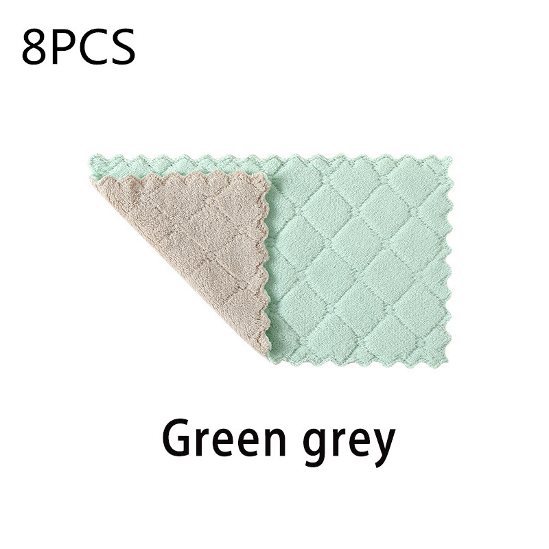 8 stk / lot absorberende mikrofiber køkken opvaskeklud tykkere skurepude klud rengøringshåndklæde klud opvask vask servise køkkenhåndklæde: 8pc grøngrå
