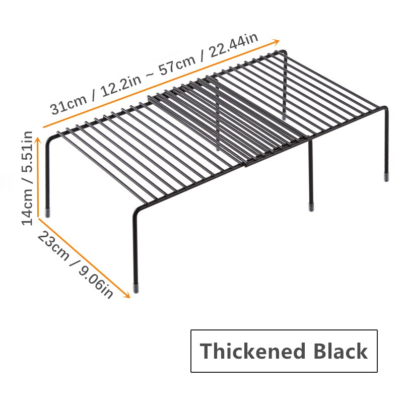 Adjustable Kitchen Thickened Storage Rack Kitchen Cupboard Storage Shelf Kitchen Organizer Wardrobe Shoe Organizers Saving Space: Thickened Black