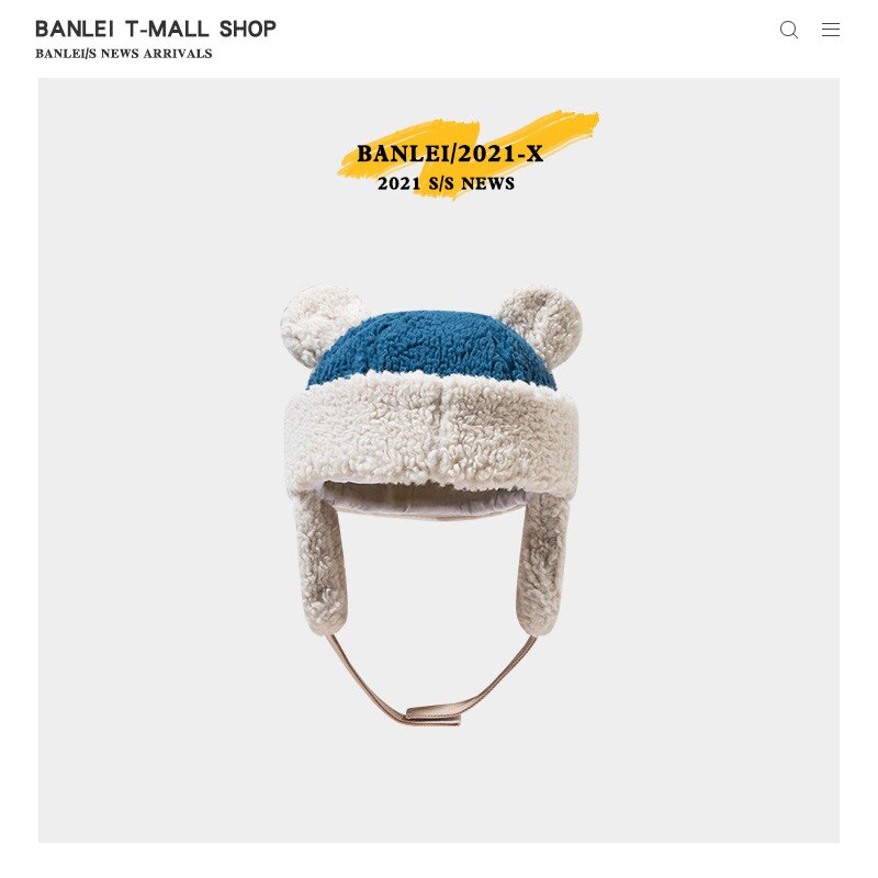 Sombreros de mujer adecuados para cara redonda de felpa, protección para las orejas, orejas de oso, otoño e invierno, sombrero cálido, gorra de bombardero japonesa: Azul