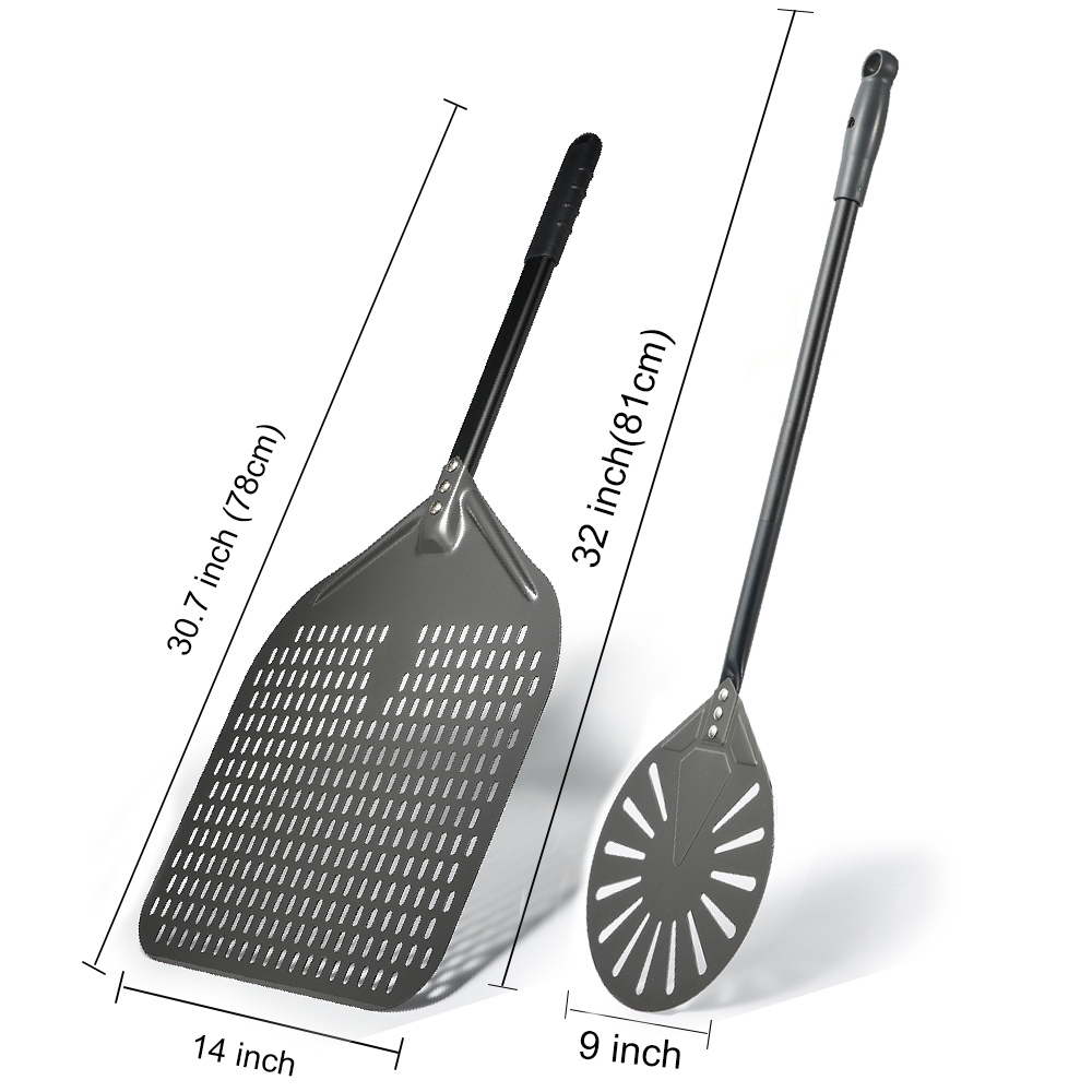 SHANGPEIXUAN 12" Hard Anodized Pizza Peel with Pizza Turning Shovel Set Perforated Rectangle Aluminum Pizza Peel Silicone Handle: Blue