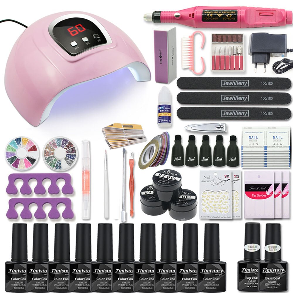 Manicure sæt til søm kit 80w uv lampe tørretumbler søm sæt med søm boremaskine 10 stk negle gel polish soak off manicure værktøjssæt: X4 sæt