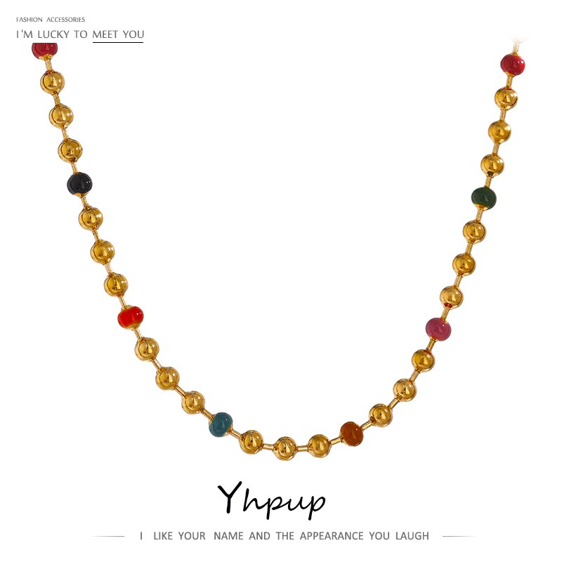 Yhpup Rvs Bead Chain Ketting Statement Kleurrijke Enamel Kraag Ketting Joyería Acero Inoxidable Mujer