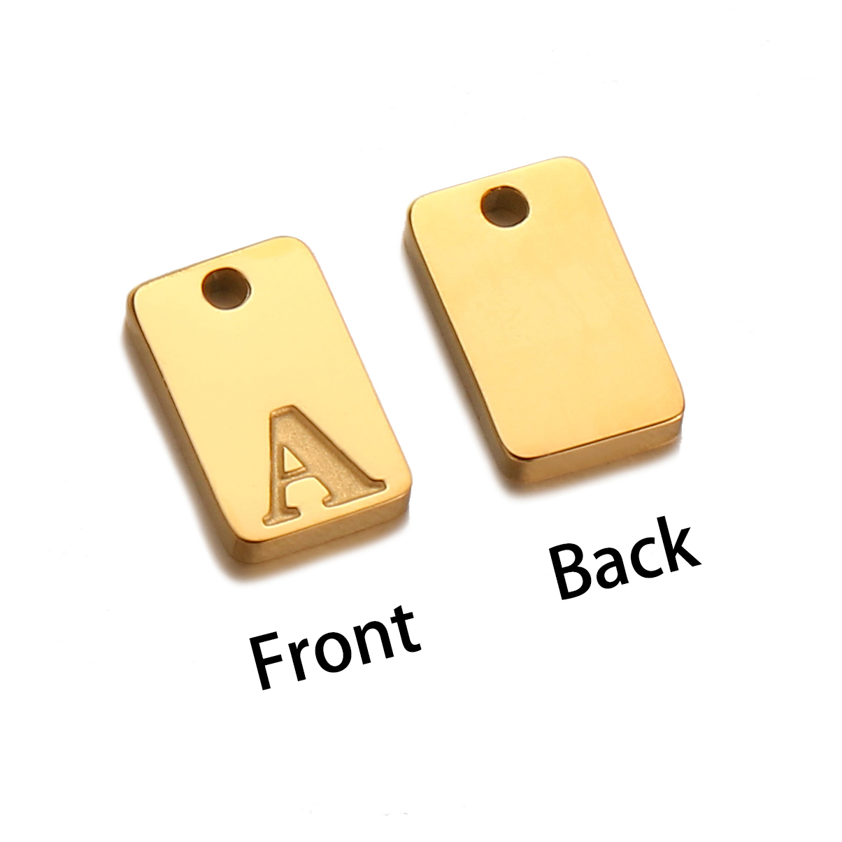 Breloques initiales de l'alphabet carré en acier inoxydable, lettre anglaise gravée, colliers de la présidence bricolage, fabrication de bijoux esthétiques, 5 pièces par lot