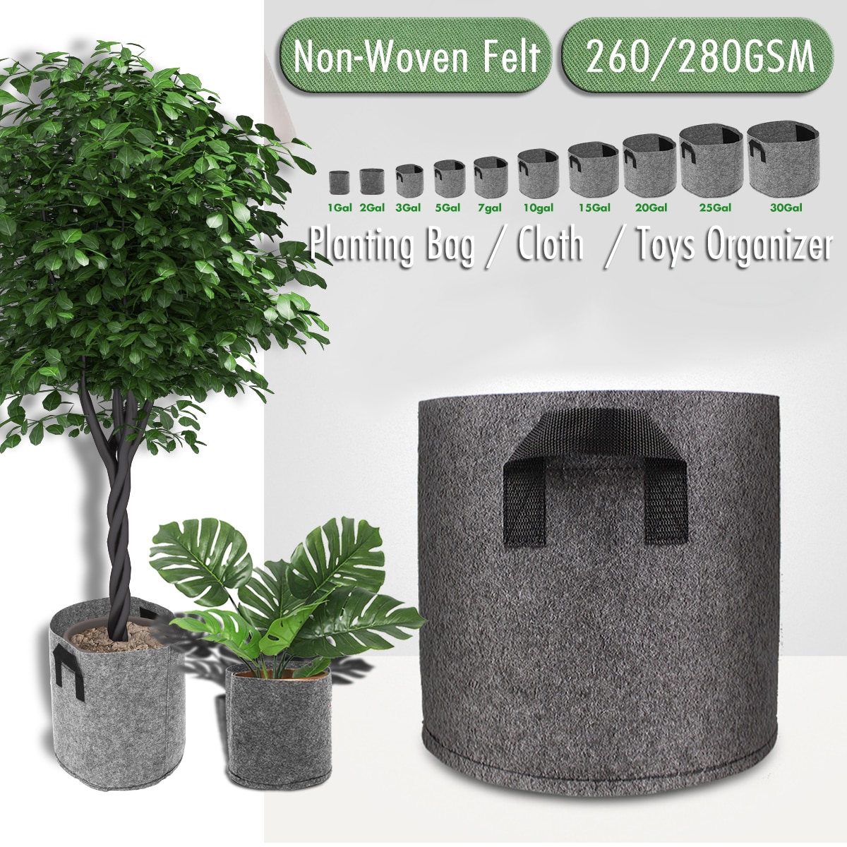 Ikke-vævet filt 1-30 gallon stof vokseposer åndbare potter planter rod pose container plante smarte potter med håndtag have su