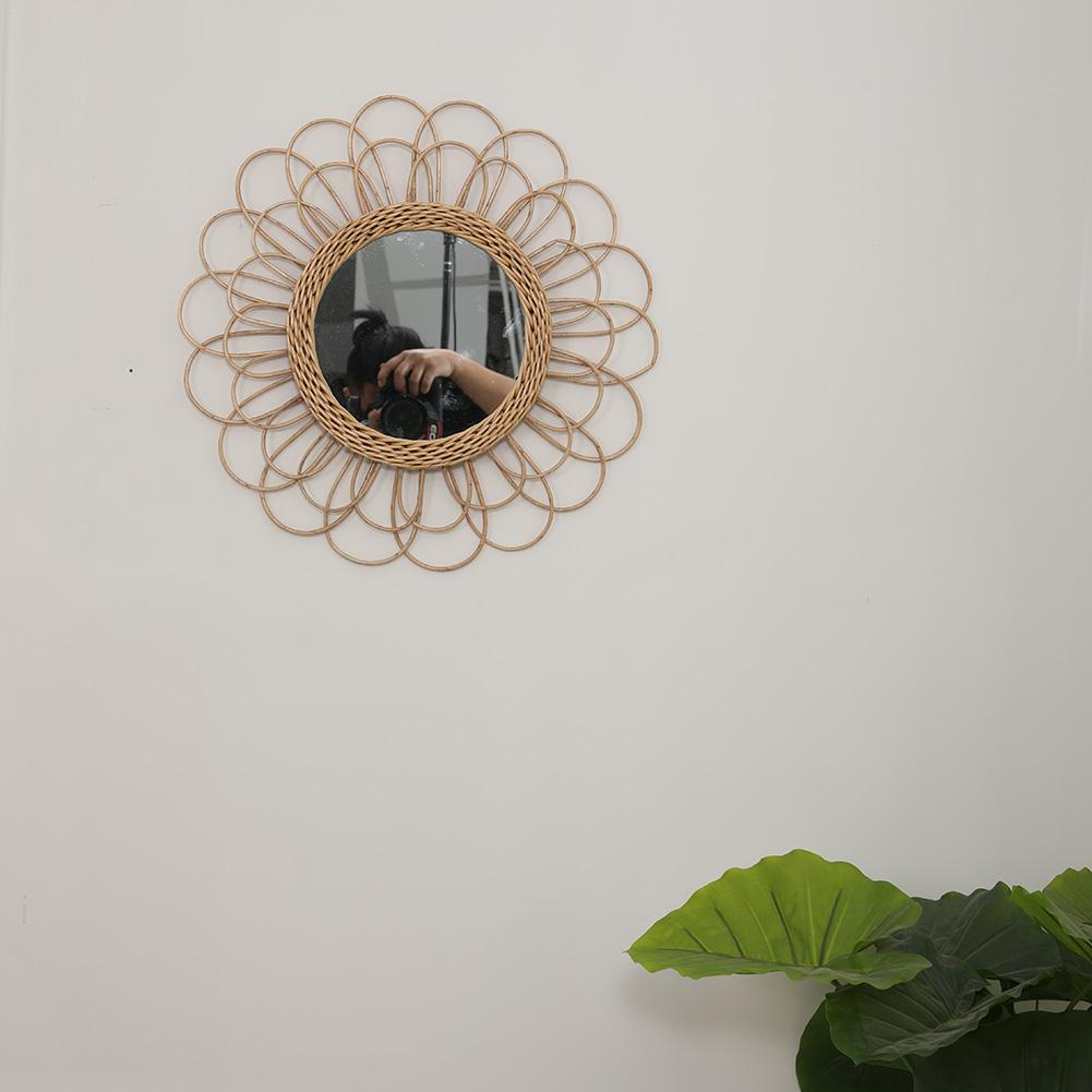 Nordic wicker veggmontert speil rotting dressing speil nyskapende art deco rundt speil stue bad vegghengende speil