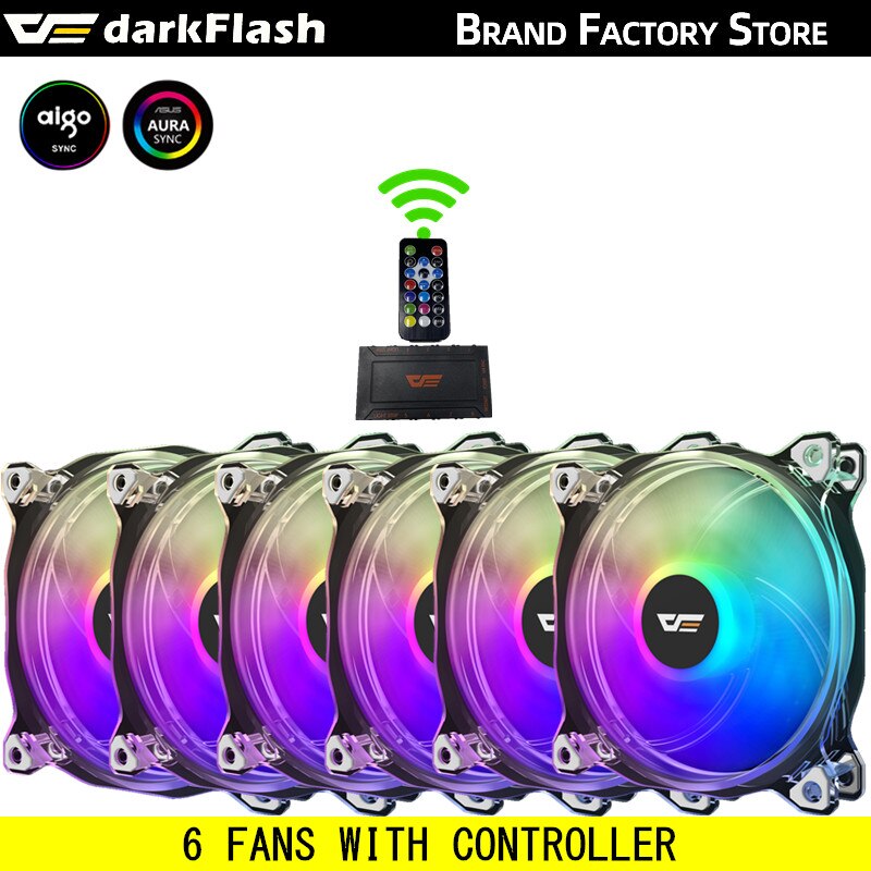 Aigo darkflash  cf8 pro dator pc väska rgb fläkt klar ram aura sync 120mm fläktar tyst dator kylning cpu kylare argb led fläkt: 6 fläktkontroller
