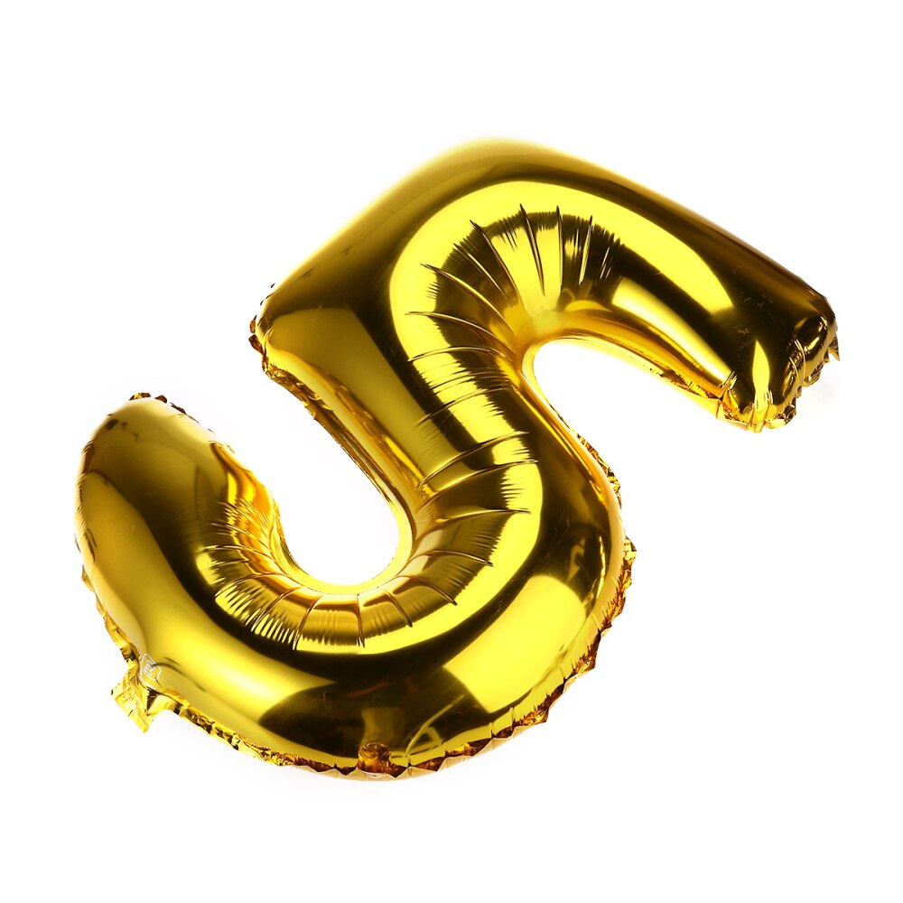 1pc Balloon Large 32 Inch Aluminum Foil Golden Number 5 Balloon for Birthday Wedding Anniversary