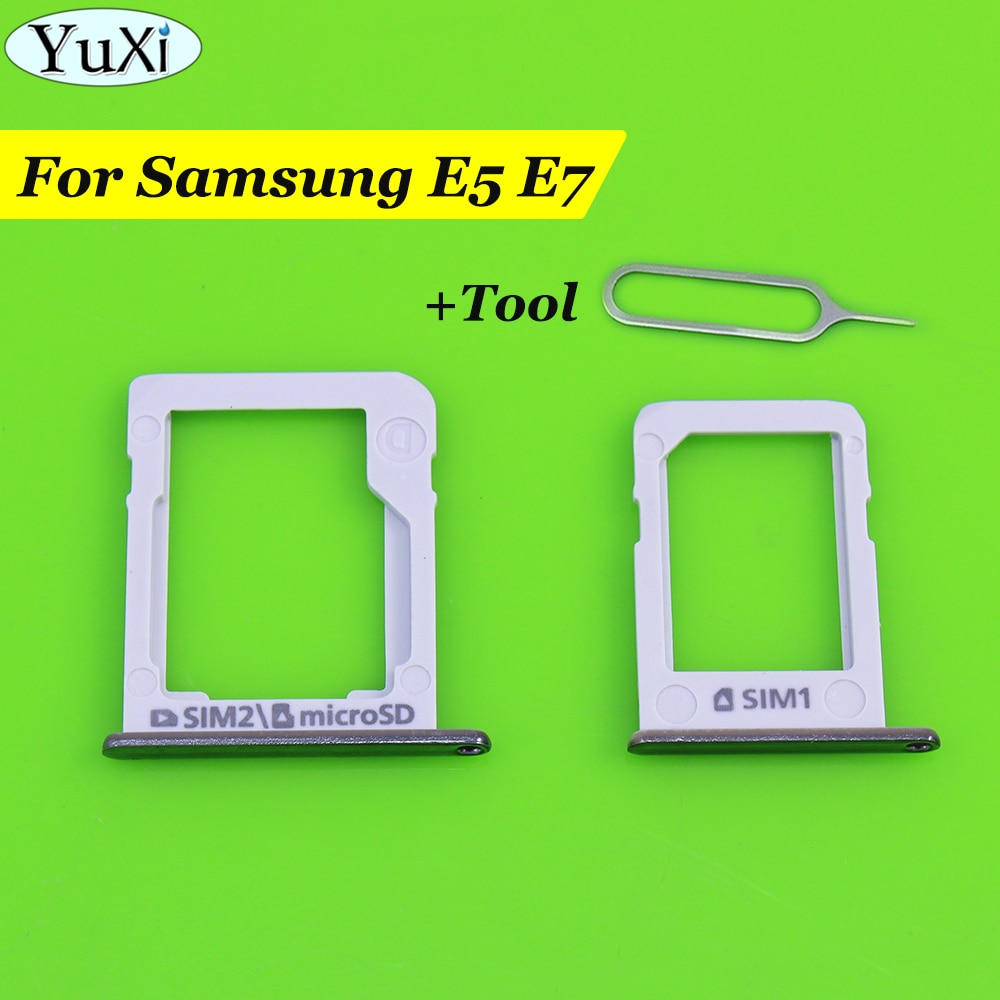 YuXi Sim-kaart Lade Houder + Micro SD Lade Slot Adapters voor Samsung Galaxy E5 E500 E7 E700 Reparatie Onderdelen Zilveren Kleur