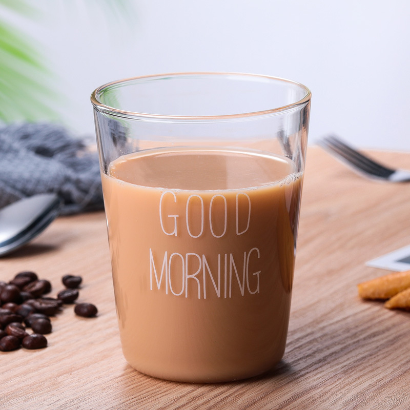 2 stk god morgen glas morgenmad kop japansk stil enkel glas mælkekop gennemsigtig juice drikke kop med låg