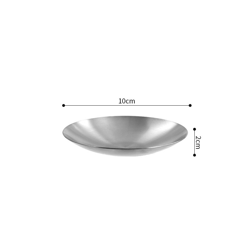 1Pc Stainless Steel Round Sauce Dish Seasoning Plate Kimchi Bowl Korean Soy Dish Snack Dessert Dishes Kitchen Supplies: Silver 10cm