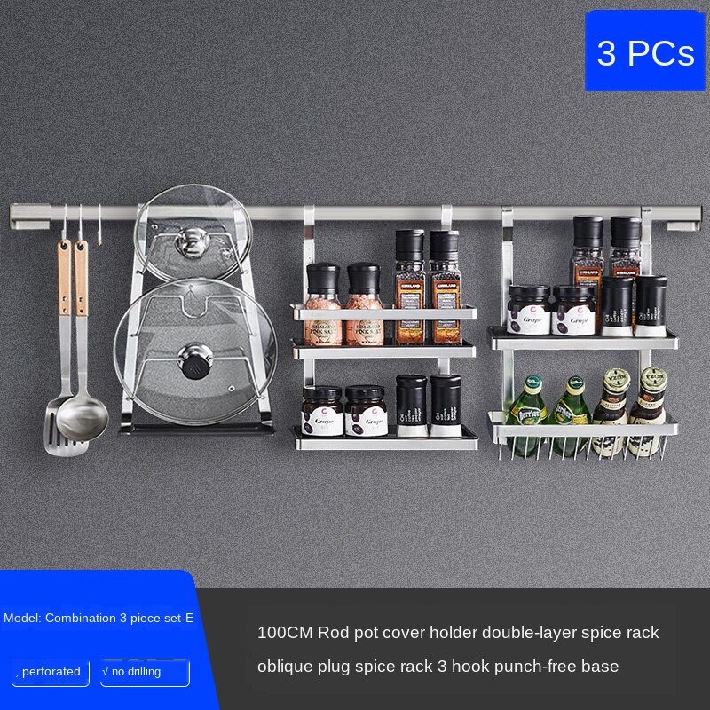 Stainless steel kitchen shelf wall hanging sauce rack hanging rack kitchen counter storage rack