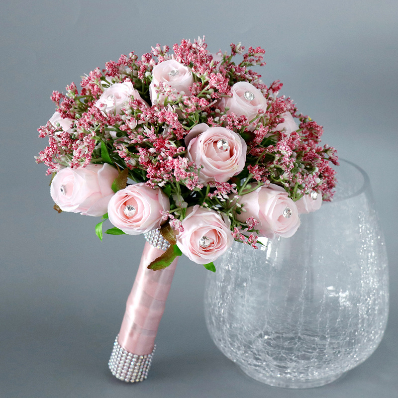 Hochzeit Strauß Brautjungfer die Seide Band Künstliche Rosen Blumen Halten Braut Mariage Zubehör: Lila