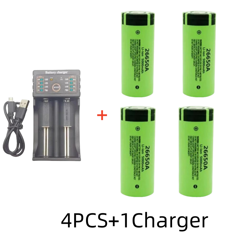 Originele 26650 batterij 5000 mAh 3.7 V 50A lithium ion oplaadbare batterij voor 26650A LED zaklamp + lader: Clear