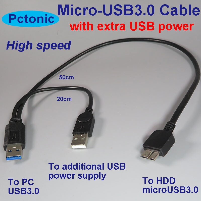 Pctonic Micro-USB3.0 Micro-B Usb Kabel Met Addtional Usb A-Type Voeding Voor Mobiele Harde Schijf Hdd extra Vermogen Voor Otg
