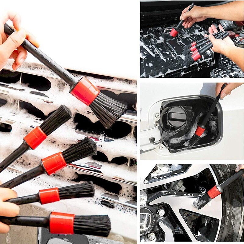 Bilbørster - detaljerbørste 6- delt sæt til rengøring af hjul, fælge, indvendigt og udvendigt