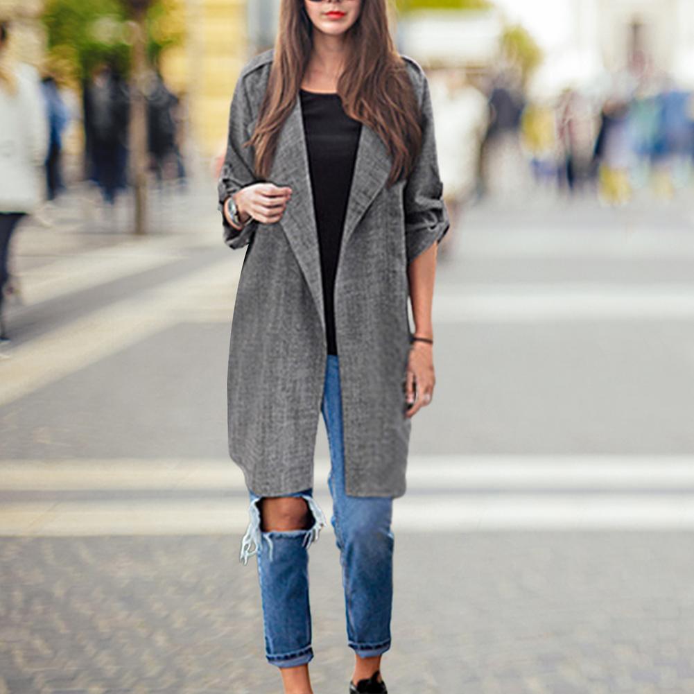 Mid-length Coat Casual Windbreaker For Autumn And Winter Spring Long Trench Coat Gray Warm Loose Plus Size Windbreaker