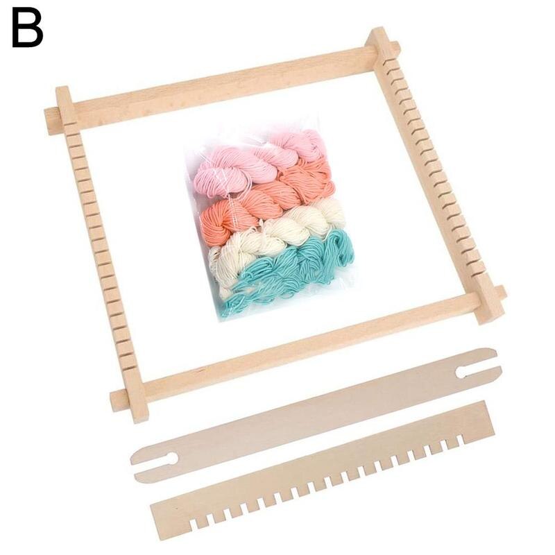 Diy Hout Geweven Tapijt Mini Weefgetouw Starter Kit Tapestry Houten Weefgetouw Multifunctionele Loom Machine Voor Beginne O9I6: with wool