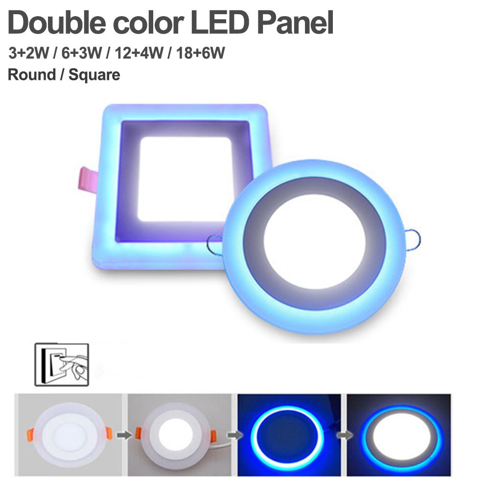 Led rund firkantet dobbelt farve led panel lys 5w 9w 16w 24w dobbelt farve akryl forsænket loft panel ned til indendørs kontor