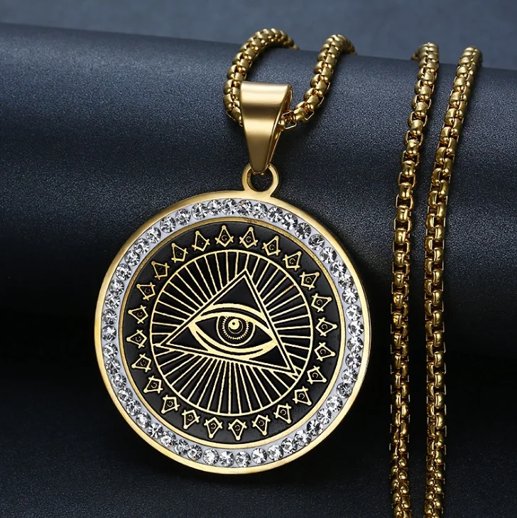 Colgante Vintage de ojo de sol de Dios, collar de ojo que todo lo ve, joyería de amuleto religioso para hombres y mujeres