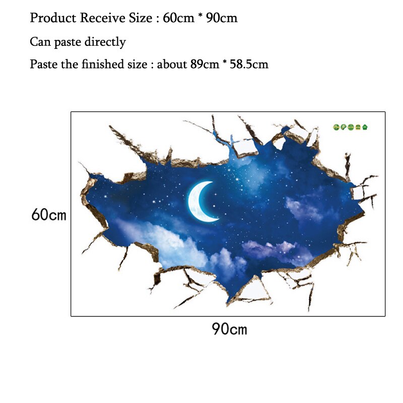 Night Moon Sky wall stickers Broken Hole 3D kids rooms Bedroom background home decor art decals landscape False windows stickers