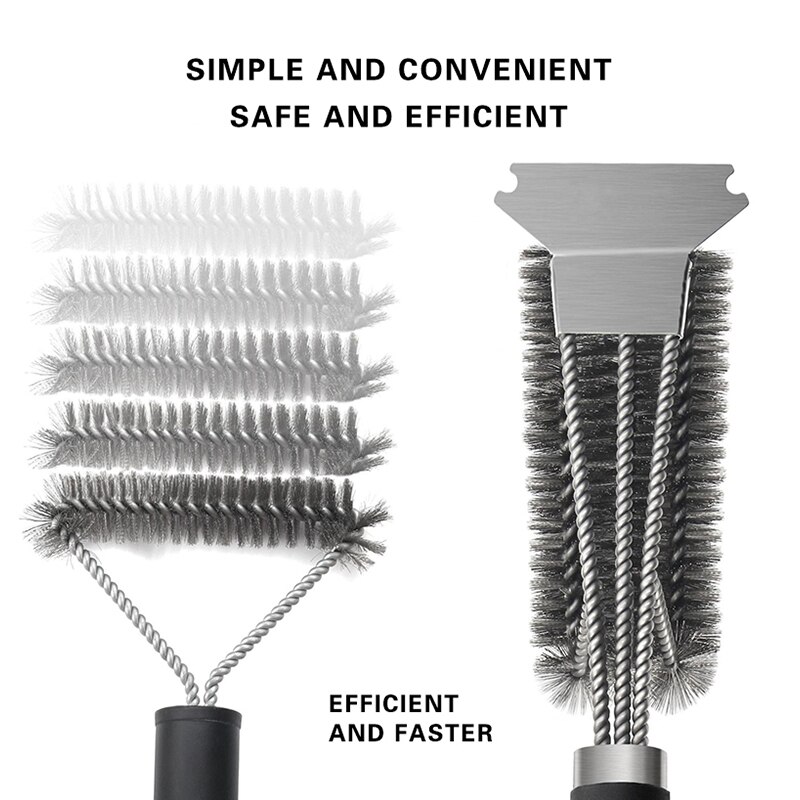 Barbecue Grill BBQ Brush Stainless Steel Grill Cleaning Brush 3 In 1 Barbecue Grill Brushes BBQ Clean Tool Cooking Accessories