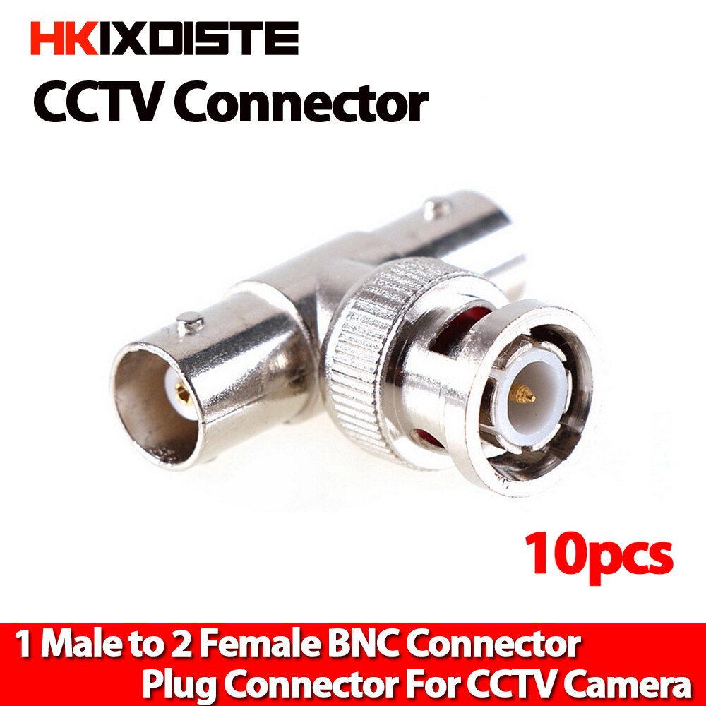 Bnc-kontakt "t" typ bnc hane  to 2 xbnc hona jack bnc hona adapter för cctv kamerasystem 10 stycken/lot