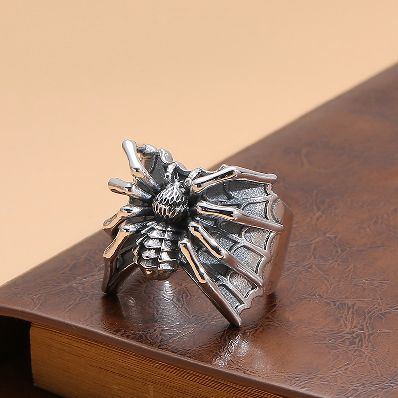 Bague gothique Vintage pour hommes, toile d'araignée, lézard, Animal, couleur argent Antique, large ouverture, Punk, bijoux, de fête