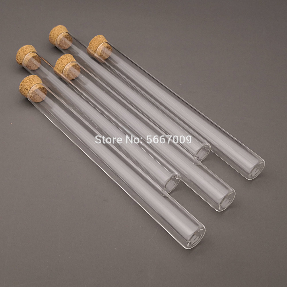 20pcs/pack Lab 15x150mm Transparent Flat Bottom Glass Test Tubes With Cork Wooden Stoppers for Laboratory Container