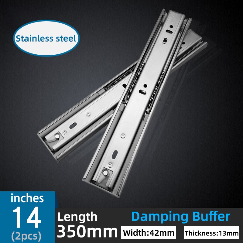 8"-22" Stainless Steel Drawer Slider Soft Closed Drawer Track Sliding Three-Section Cabinet Slider Furniture Hardware Damping: 14 inches Damping