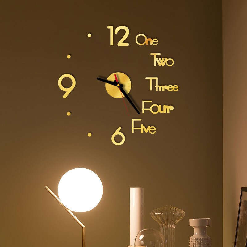 Grote Diy Wandklok 3D Spiegel Oppervlak Sticker Modern Home Office Decor Klok Decals Art Wandklok Quartz Naald # S: Gold 