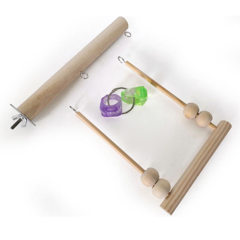 Columpio para aves de madera, soporte de percha con cuentas de goma, jaula para dormir, juguetes de juego para periquitos y Conure