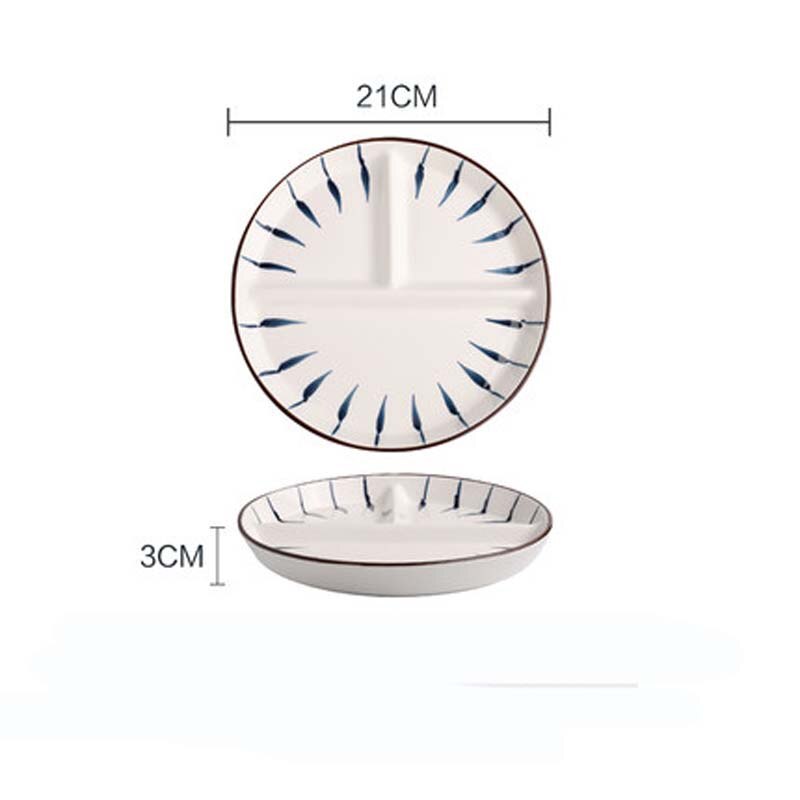 FANCITY Japanese-style ceramic sub-divided dinner plate, household children's three-compartment sub-plate, breakfast plate for o