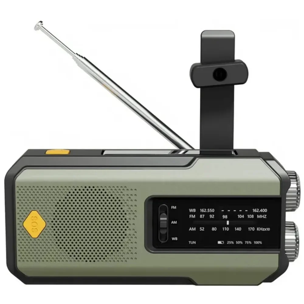 Multifunksjonell solcelledrevet håndsveivradio fm am wb noaa værradio 2000 mah usb-lading nød-led-lommelykt strømforbud: 15w
