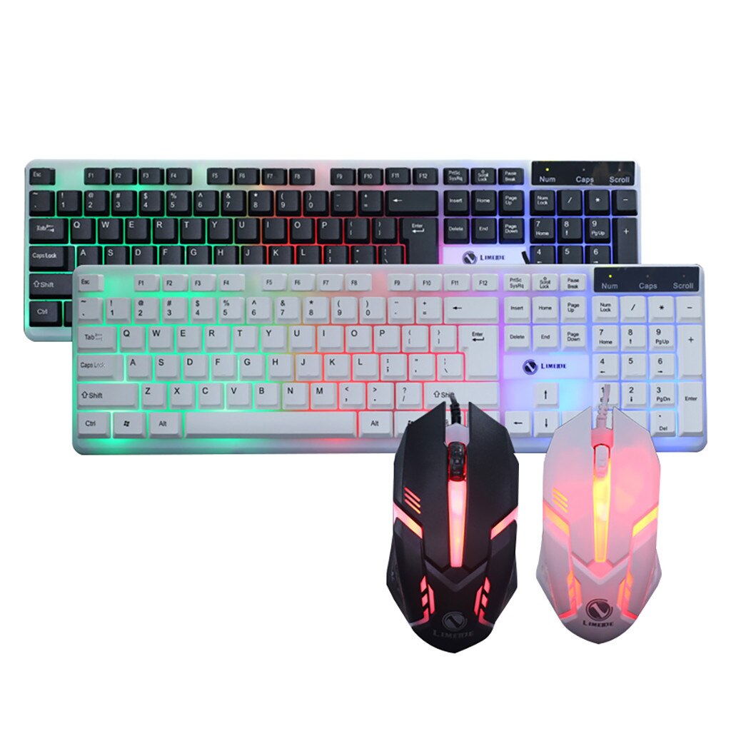 T11 Wired Gaming Keyboard Mouse Combos Colorful LED Illuminated Backlit USB PC Rainbow 104Keys Gaming Keyboard Mouse Set L0311