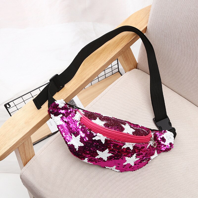 Riñonera de piel sintética con lentejuelas brillantes para mujer, bolso de pecho resistente al agua, Unisex: rose red