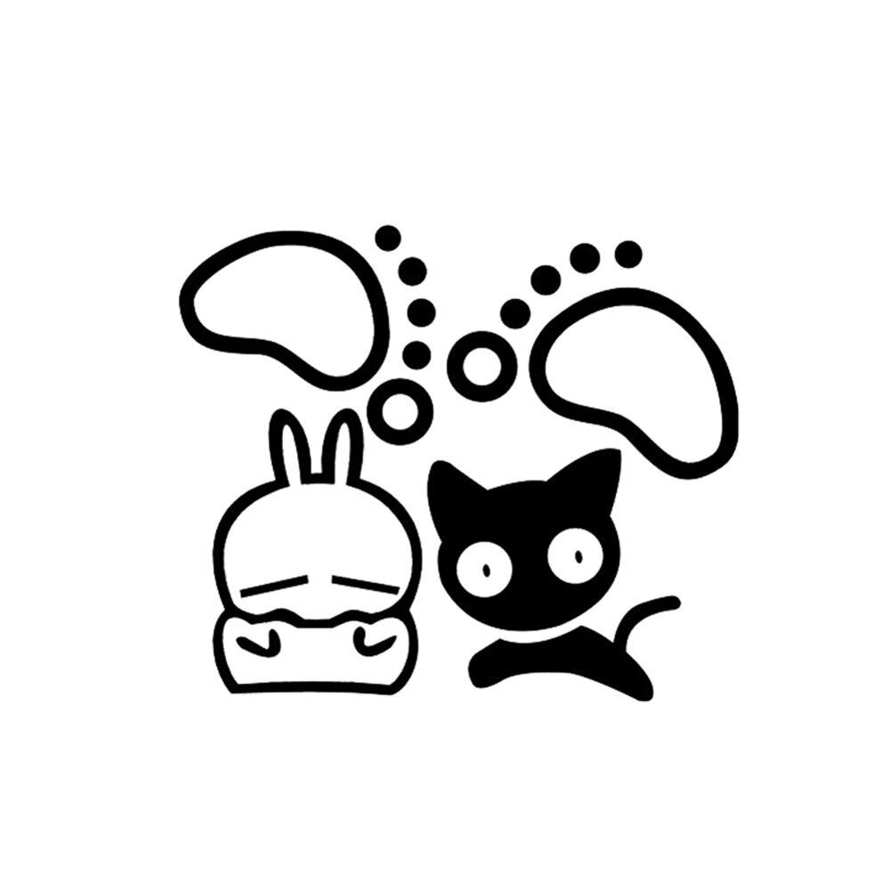 Muursticker met cartoon kitten, konijn, badkamerdecoratie, kinderkamerdecoratie, poster, schattige dierenstickers voor op de muur