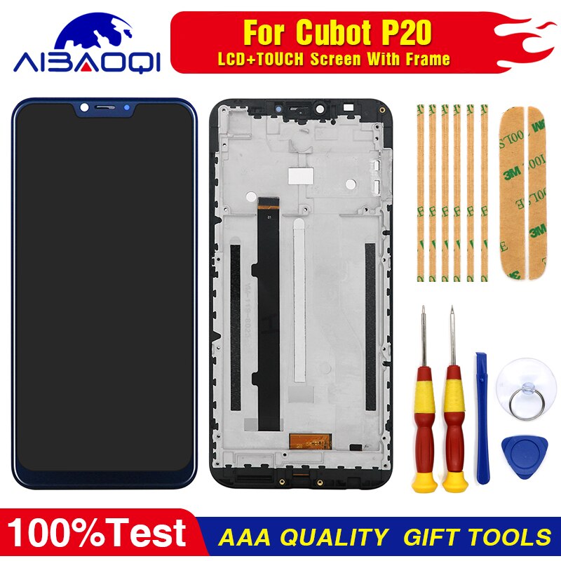 Original Touch Screen LCD Display For Cubot P20 Android 8.0 2246x1080 6.18" With Frame Perfect Replacement Parts Free Tools: Blue With Frame