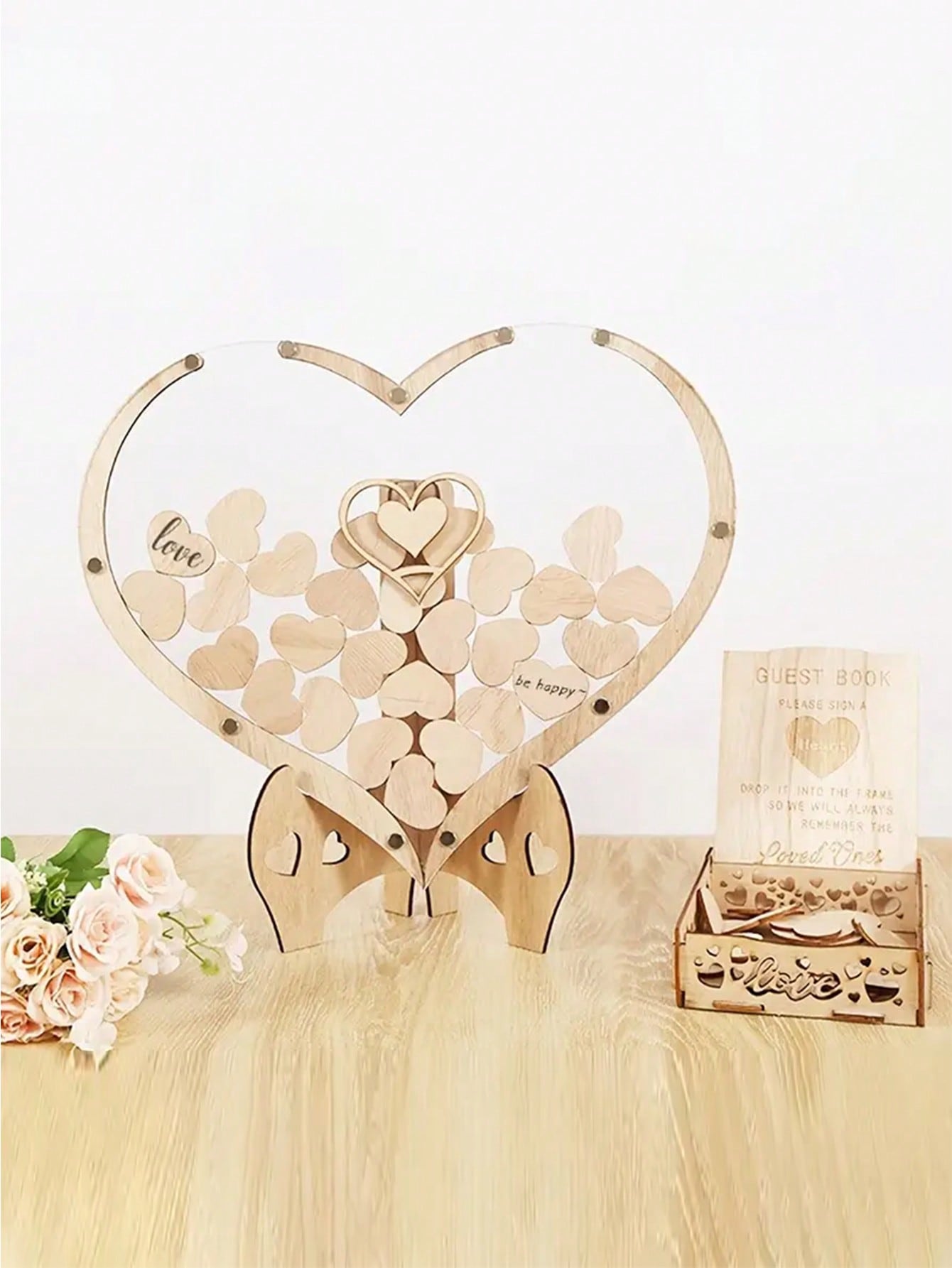 Wooden wedding message book photo frame is suitable for weddings, Valentine's Day celebrations and wedding message books.: Fluorescence Yellow