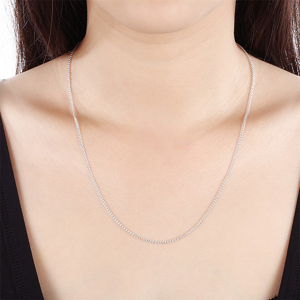 5pcs/lot 925 Sterling Silver 2mm Classic Curb Chain Necklace For Women Men's Side Chain Bijoux
