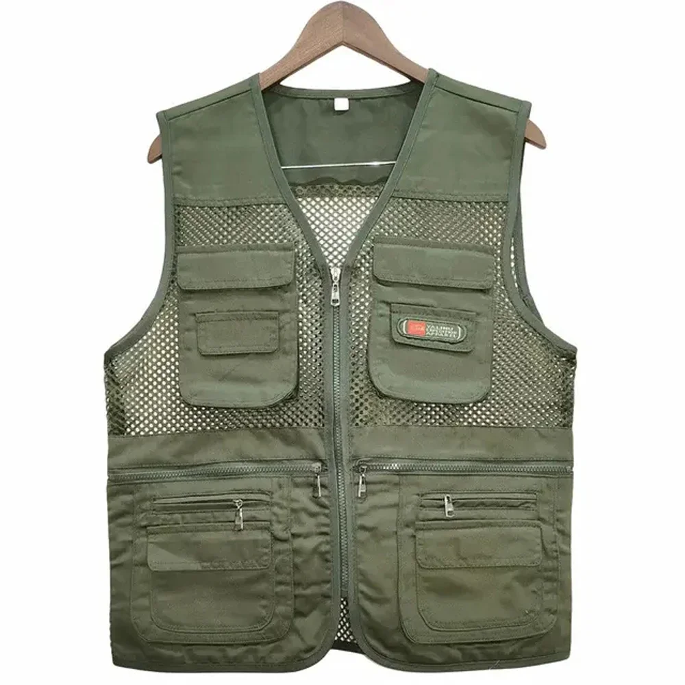 Summer Thin Mesh Vest Leisure Multi-pocket Photography Fishing Vest Mountaineering Tourism Outdoor Sports Breathable Undershirt: XXL / green