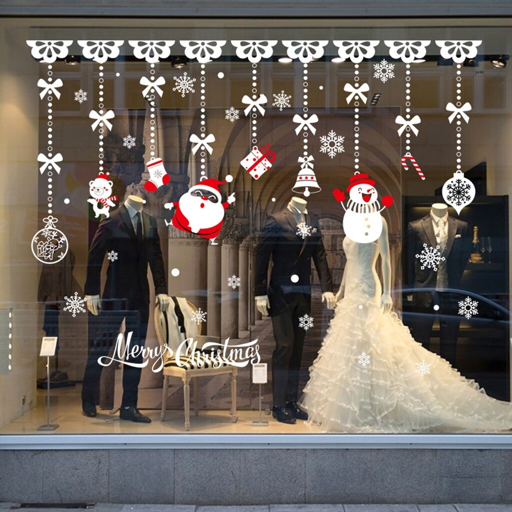 Christmas Printed Wall Sticker Wreath Christmas Tree Household Window Room Wall Sticker Mural Decor Decal Removable Window Decor: B