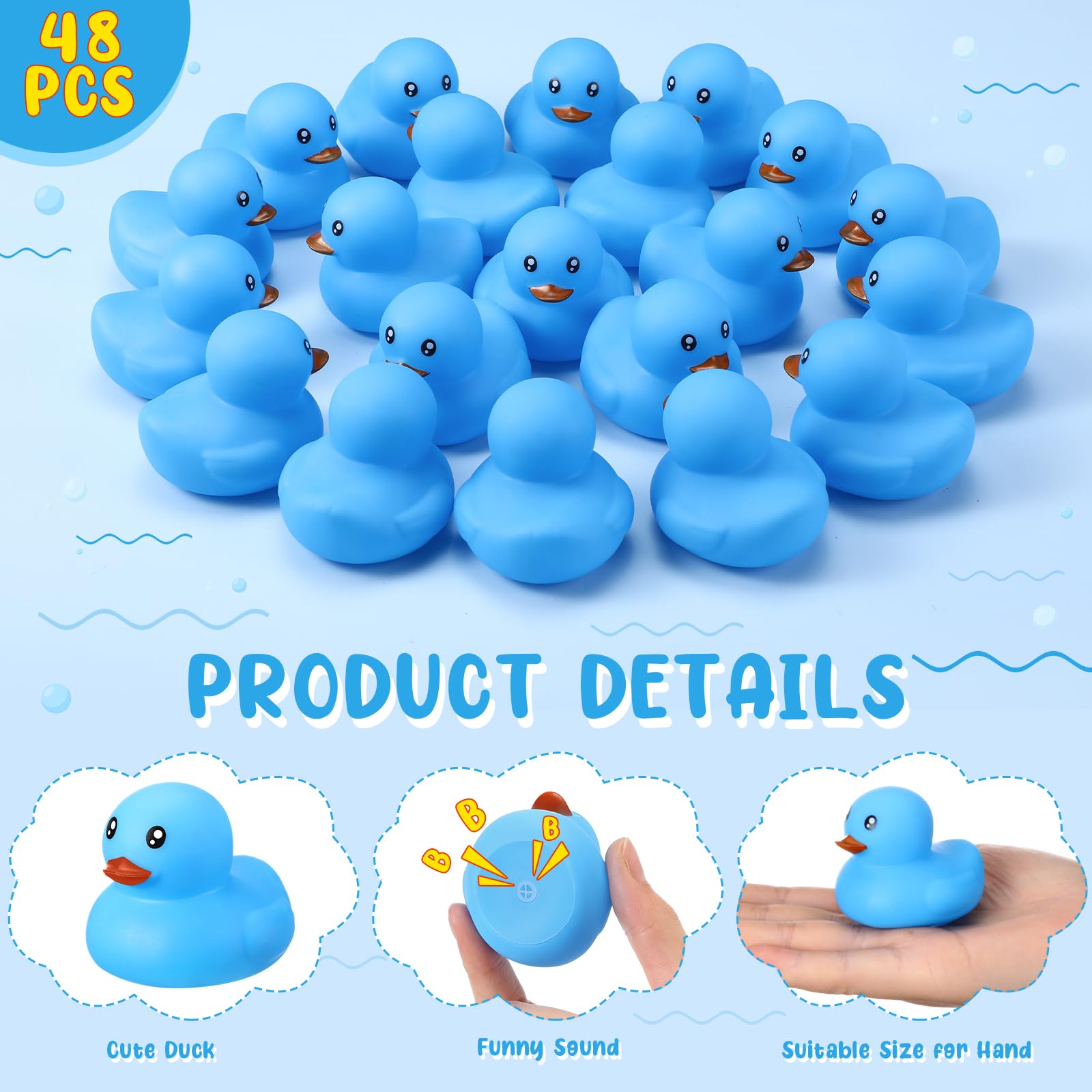 6/12/24/48 piezas patos de goma azules Mini pato conjunto juguetes patos de goma chirriantes lindos patos flotantes para recuerdo de de cumpleaños