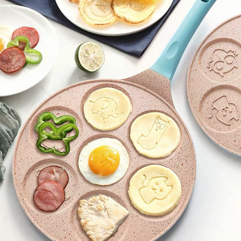 7 Cells Animal Smiley Face Pancake Maker Griddle Pan Pancake Mold Blini Pan Grill Pan Egg Frying Pot Nonstick Omelet Cooker