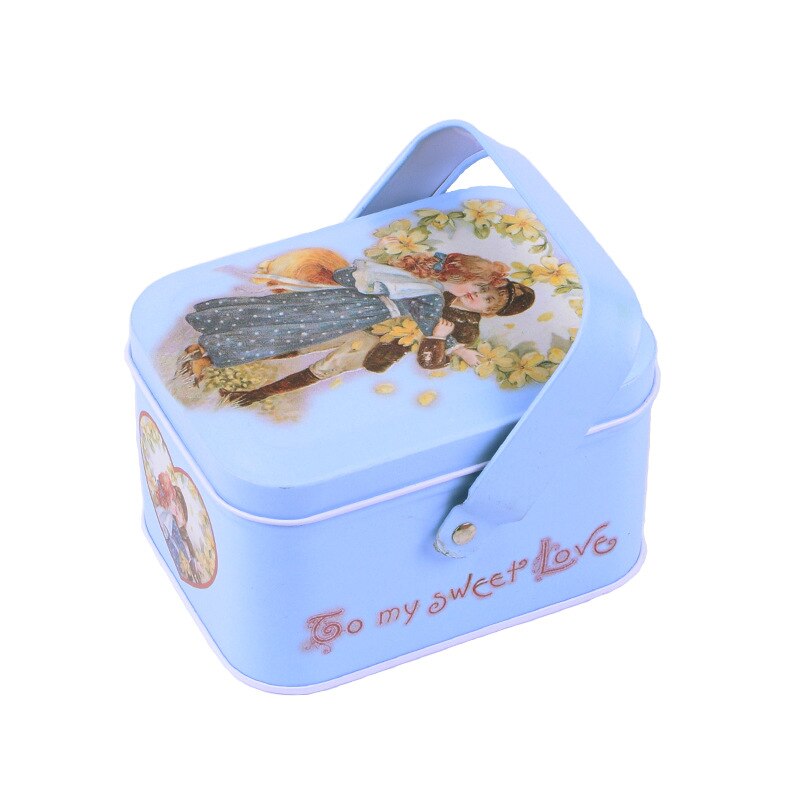 1Pc Metal Handle Storage Box Small Suitcase Organizer Case Sewing Kit Tinbox Candy Cookie Chocolate Packaging Wedding